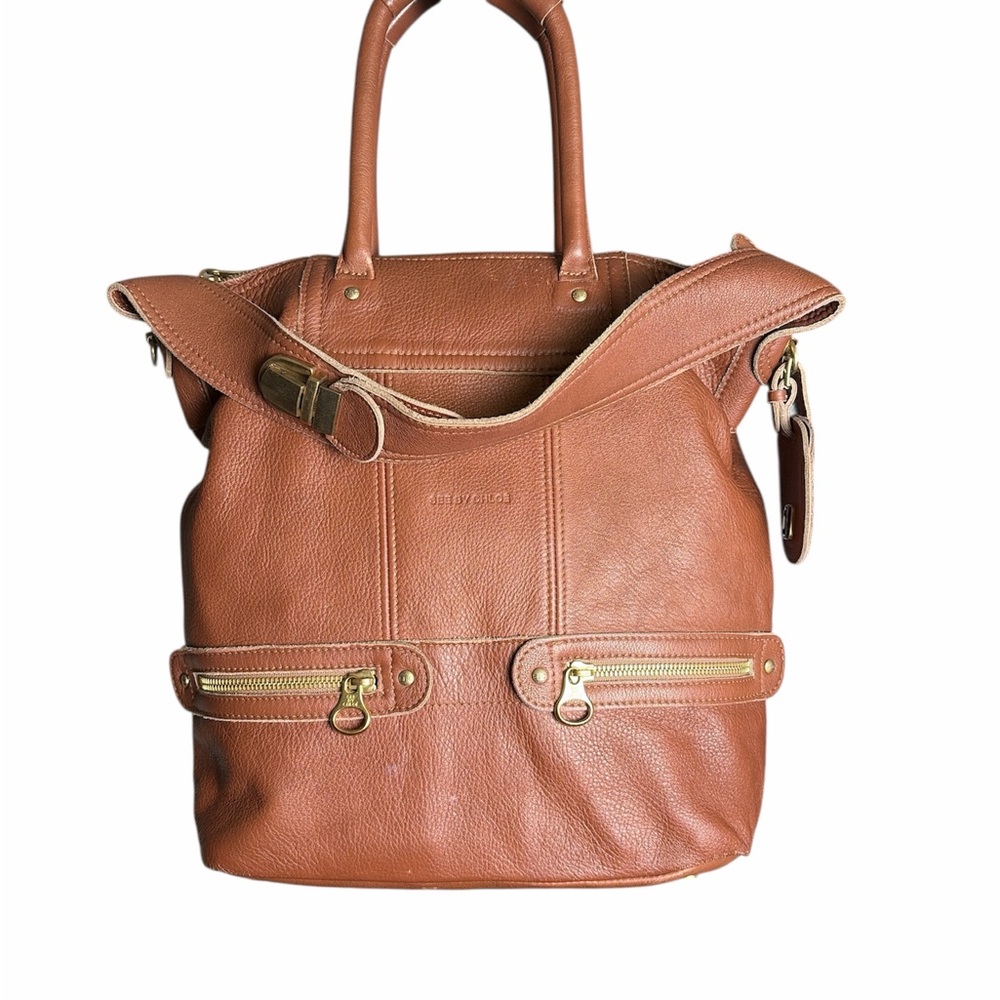 Vintage See  by Chloe Brown Leather Tote Shoulder/top handle . 13x13x4”